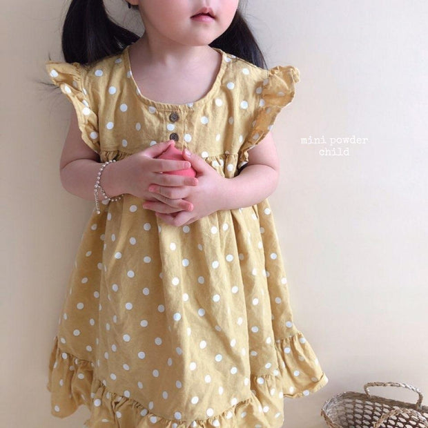 Polka Dot Linen Long Dress - MomyMall 2-3 Years / Yellow