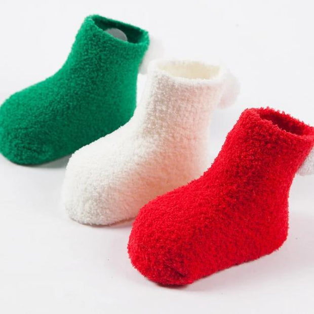 Pompom Plush Winter Baby Socks [Set of 3] - MomyMall Red Set / 0-6 Months