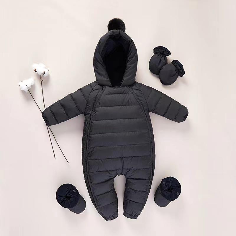 Pompom Baby Romper Down Coat - MomyMall 3-6 Months / Black