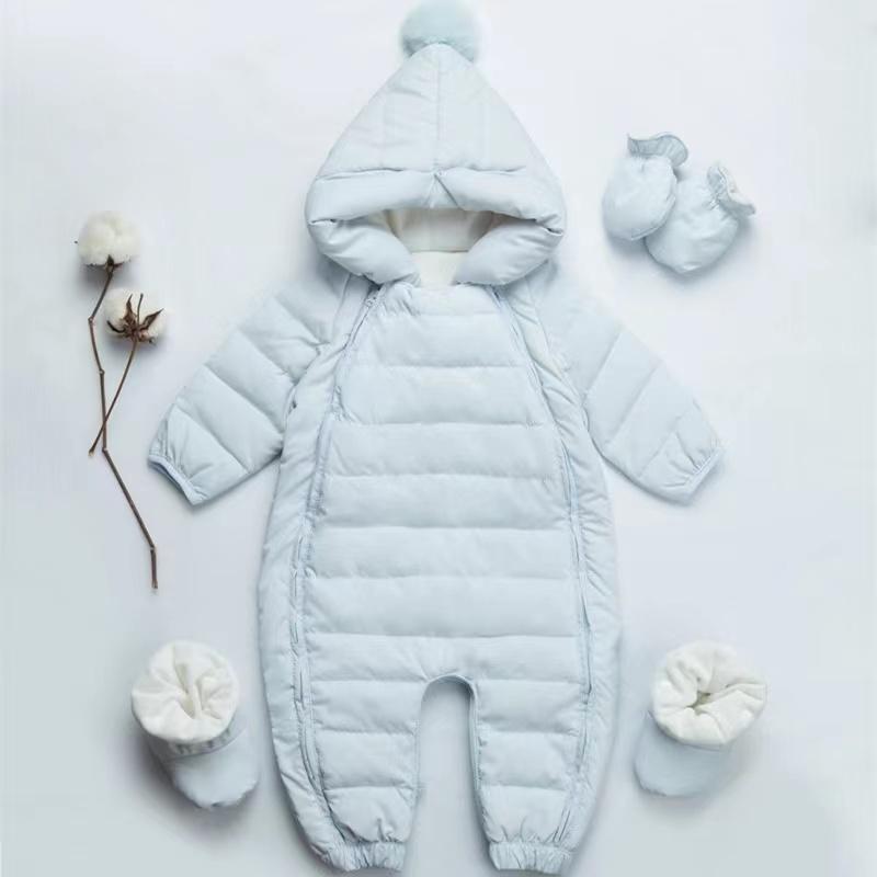 Pompom Baby Romper Down Coat - MomyMall 3-6 Months / Light Blue