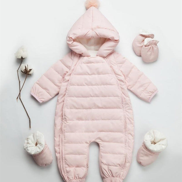 Pompom Baby Romper Down Coat - MomyMall 3-6 Months / Pink