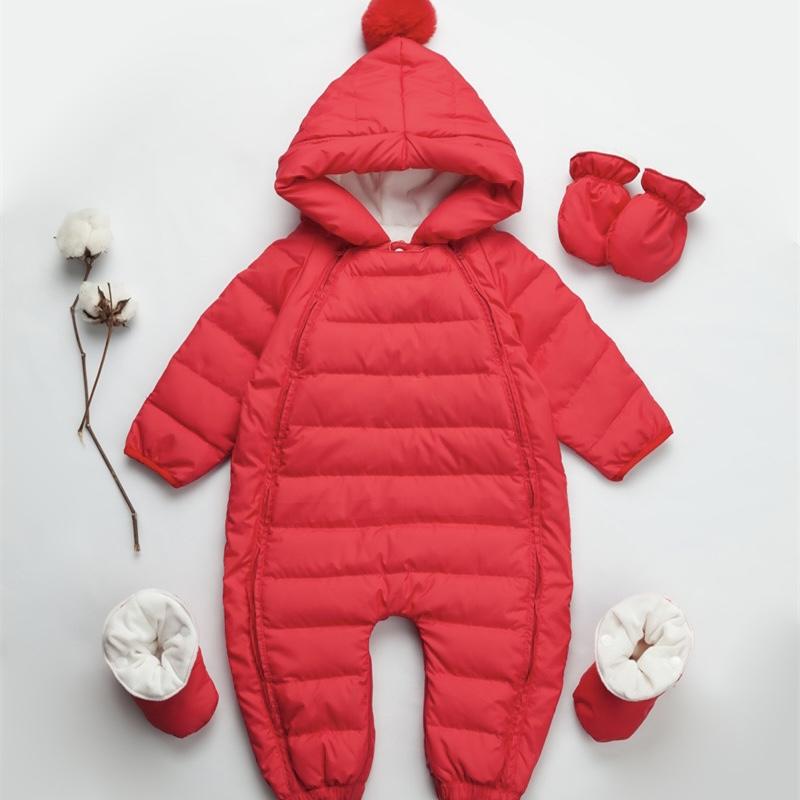 Pompom Baby Romper Down Coat - MomyMall 3-6 Months / Red