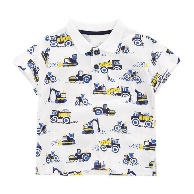 Printed Excavator Polo Shirt - MomyMall 2-3 Years / White