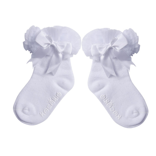 Frilly Bow Ankle Socks (7 Colors) - MomyMall White/White Bow / 0-2 Years
