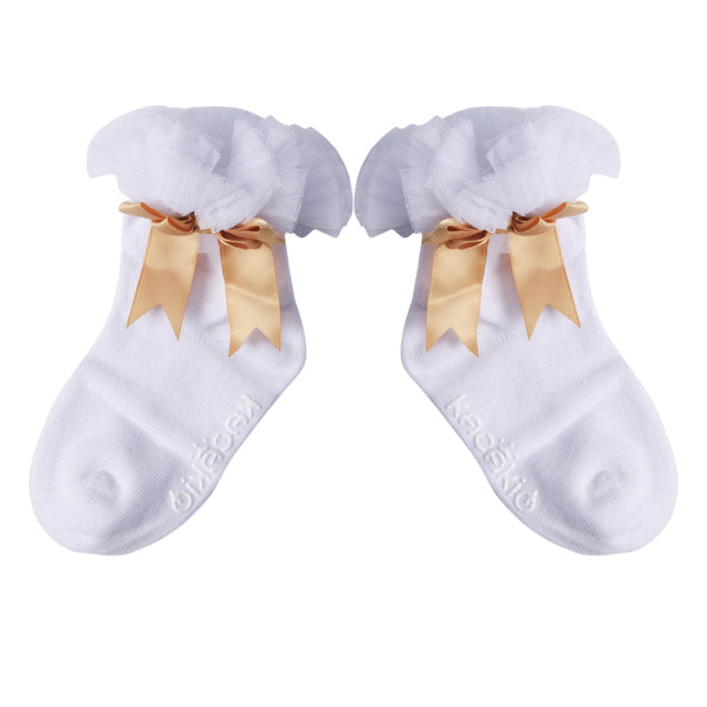Frilly Bow Ankle Socks (7 Colors) - MomyMall White/Gold Bow / 0-2 Years