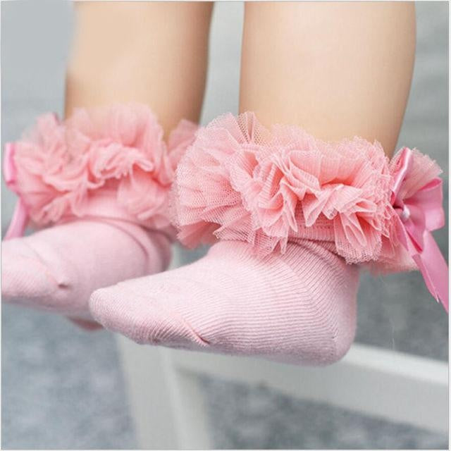 Frilly Bow Ankle Socks (7 Colors) - MomyMall Pink / 0-2 Years