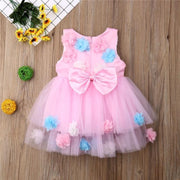 Girls 3D Flowers Princess Bow Ball Gown Summer Dresses - MomyMall