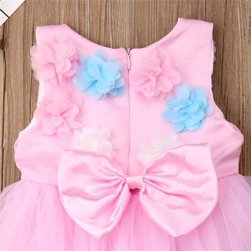 Girls 3D Flowers Princess Bow Ball Gown Summer Dresses - MomyMall