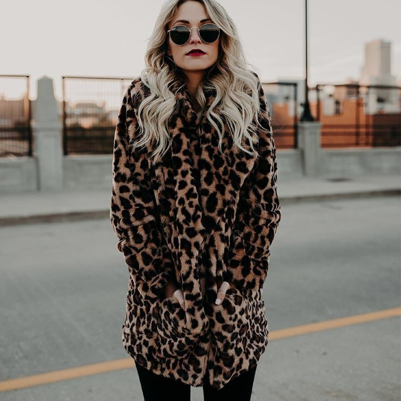 Faux Fur Thick Coat - Leopard Print