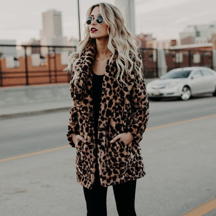 Faux Fur Thick Coat - Leopard Print