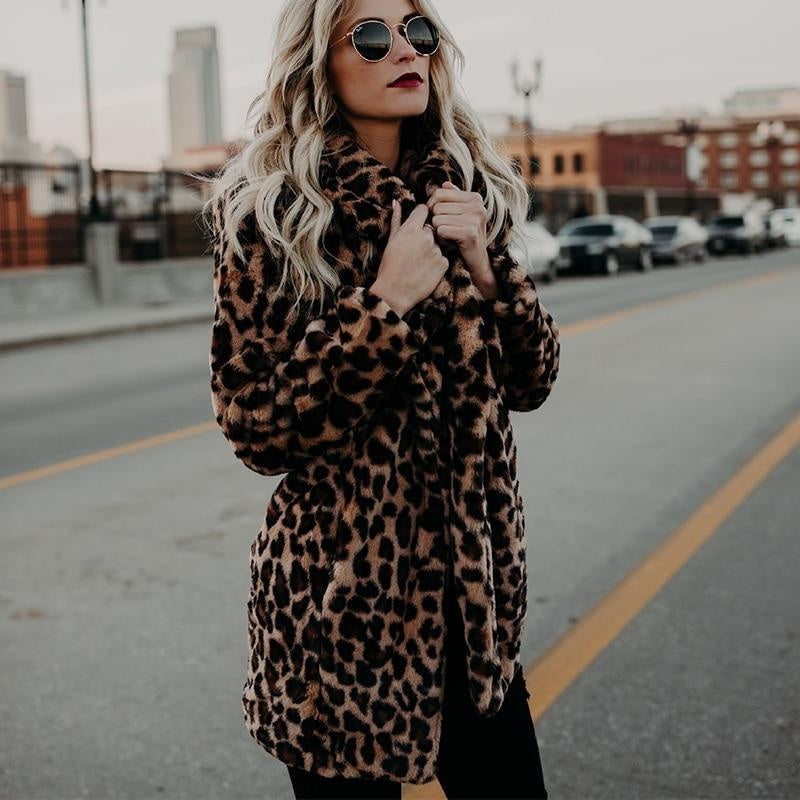 Faux Fur Thick Coat - Leopard Print