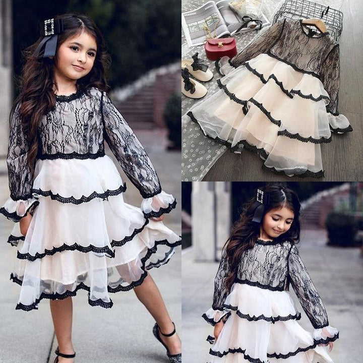 Baby Girls Party Flared Sleeve Lace Pageant Princess Dress 6M-5Y - MomyMall