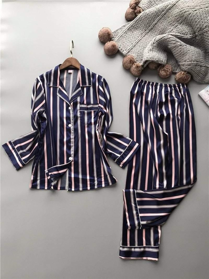 Striped Pyjamas - Satin Pyjamas - MomyMall