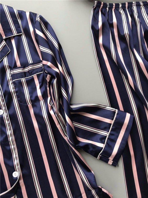 Striped Pyjamas - Satin Pyjamas - MomyMall