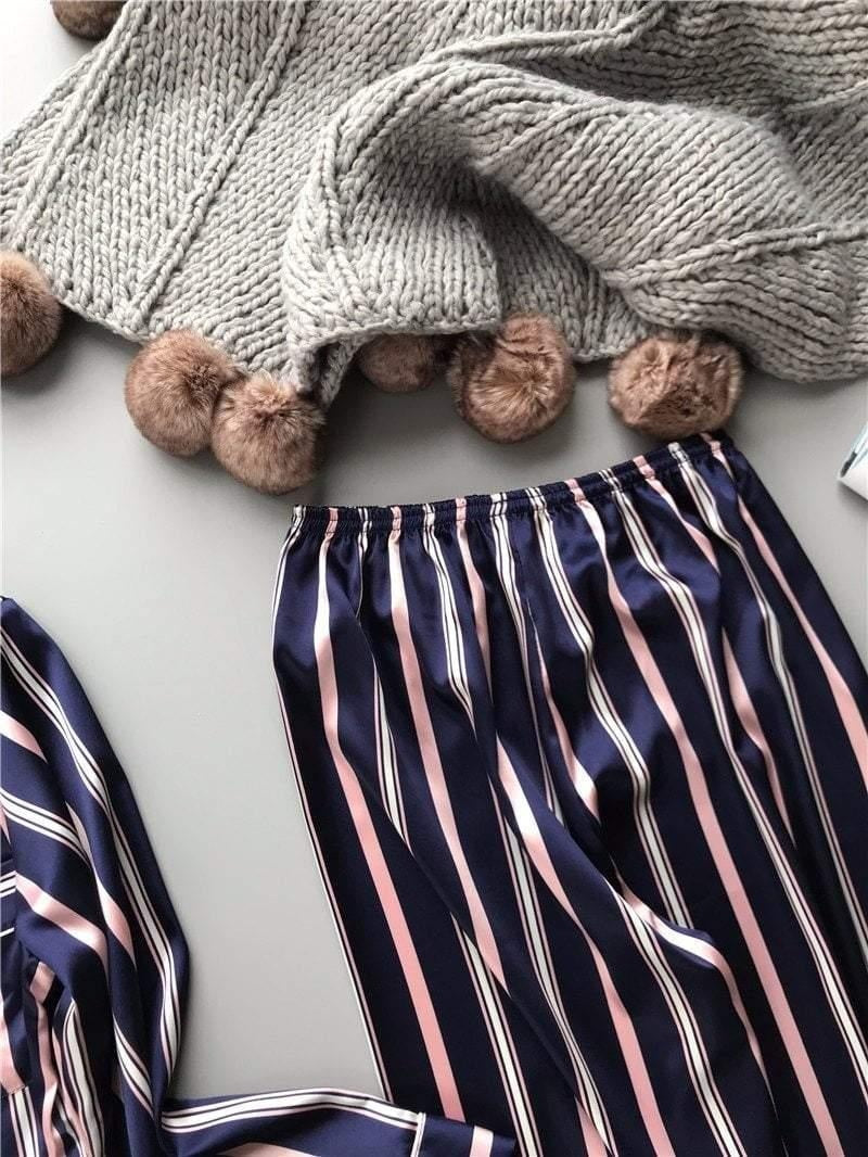 Striped Pyjamas - Satin Pyjamas - MomyMall