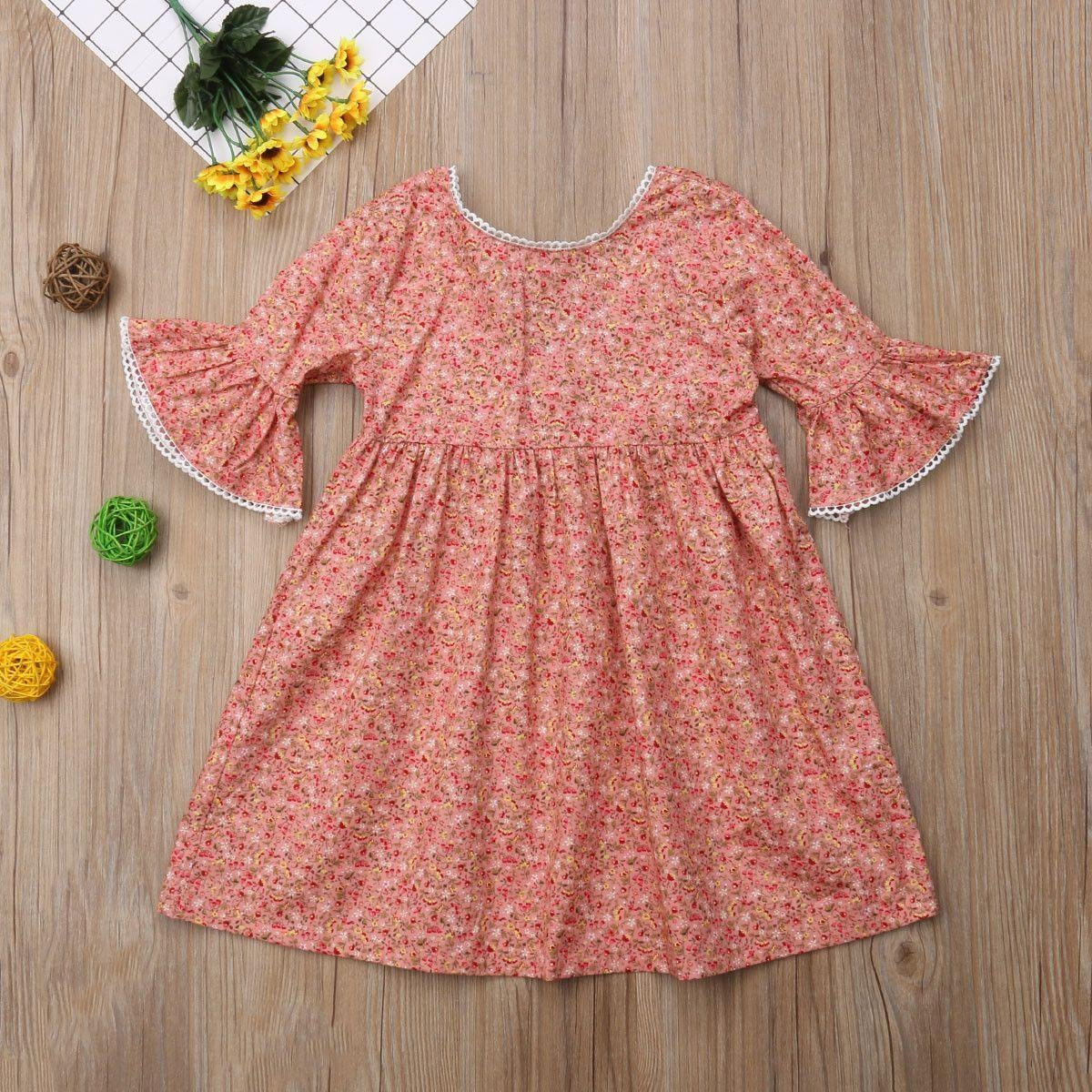 Toddler Girl Long Sleeve Floral Boho Dresses - MomyMall