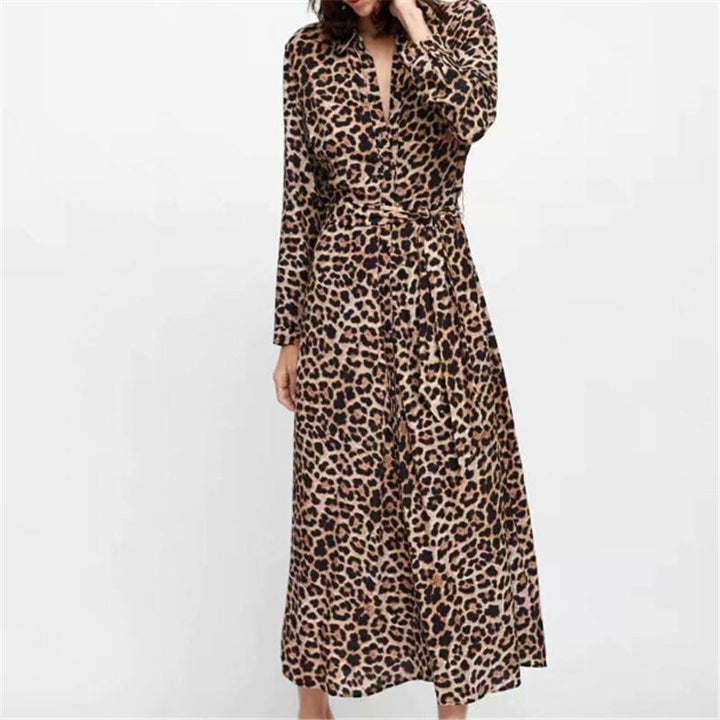 Leopard Wrap Dress - Front Split Animal Print Dress - MomyMall BROWN/BLACK / S