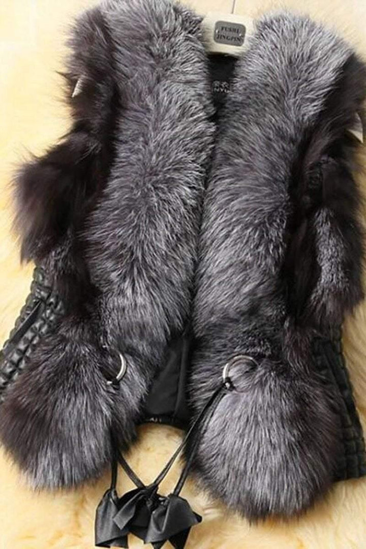 Faux Fur Sleeveless Gilet With Faux Leather Side Panels