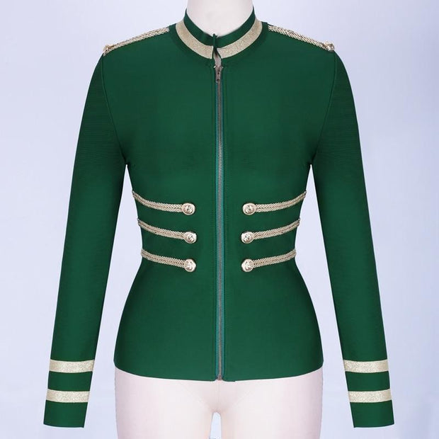 Military Style Jacket With High Neck & Gold Buttons