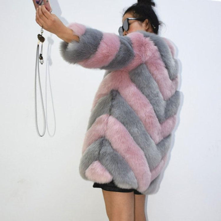 Luxury Faux Fur Contrast Panelled Coat - Plus Size Winter Coat