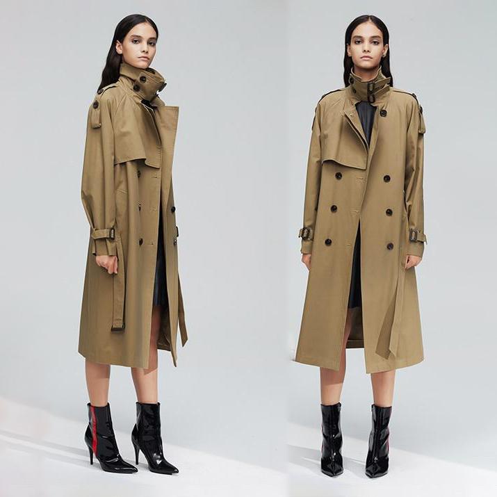 Double Breast Belted Trench Coat With Buckle Detailing