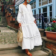 Oversized Maxi Dress - Long Sleeve Smock Tiered Dress - MomyMall WHITE / S