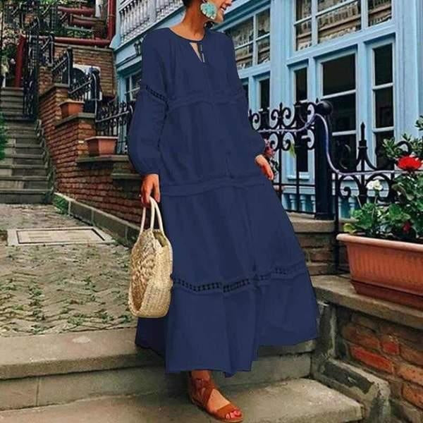 Oversized Maxi Dress - Long Sleeve Smock Tiered Dress - MomyMall