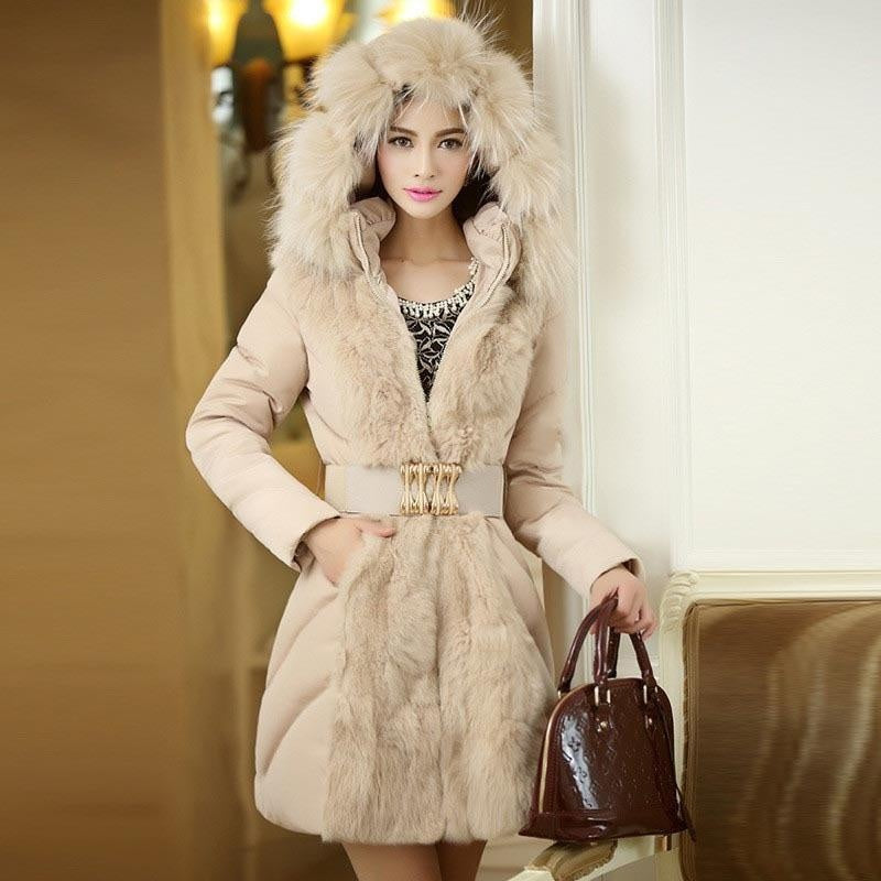 Luxury Faux Fur Hooded Coat With Gold Belt