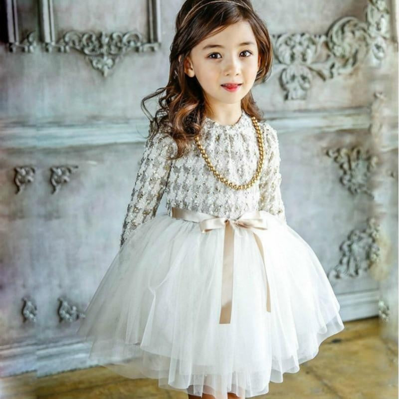 Girls Lace Princess Tutu Formal Long-sleeve Pageant Dress - MomyMall