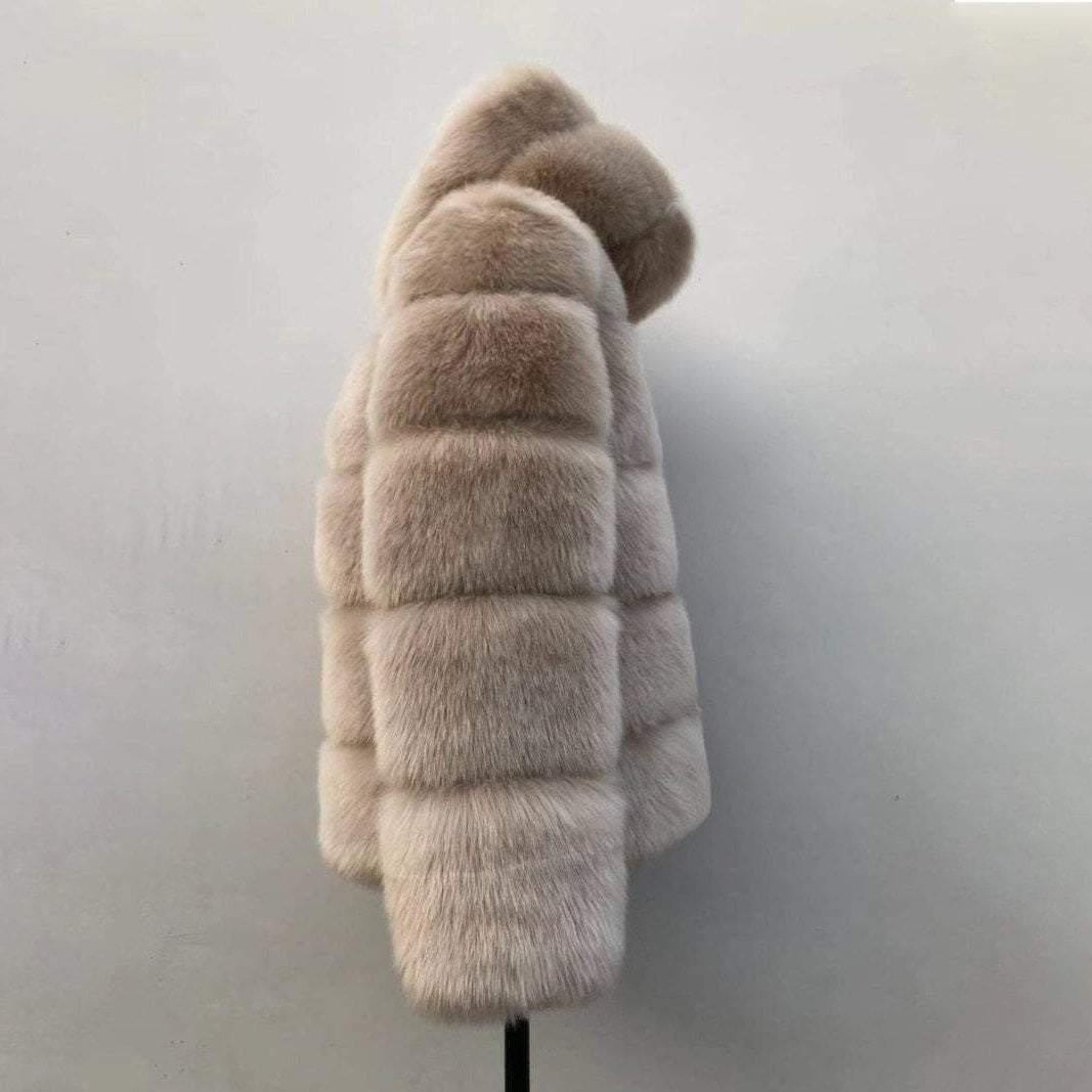 Hooded Winter Faux Fur Coat - Plus Size Faux Fur Coat