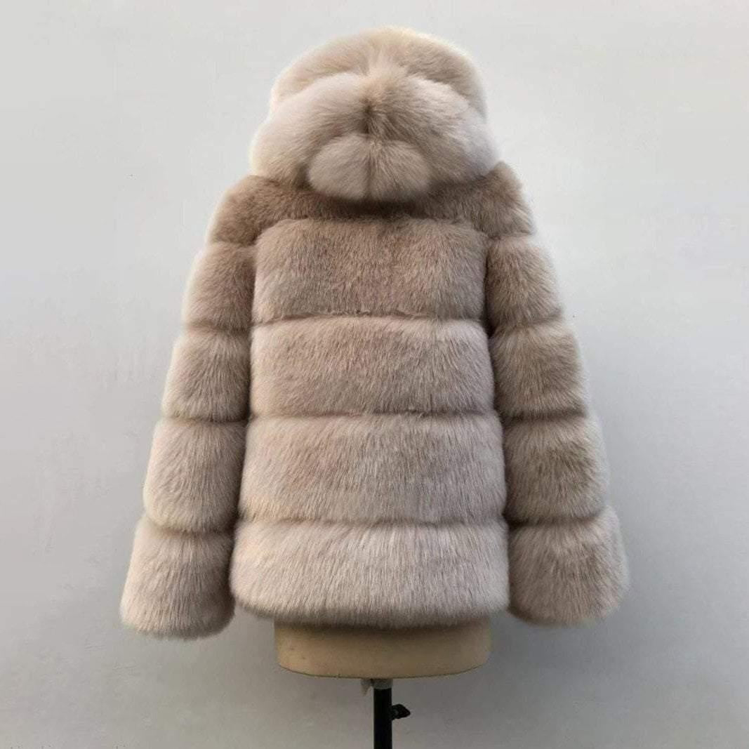 Hooded Winter Faux Fur Coat - Plus Size Faux Fur Coat