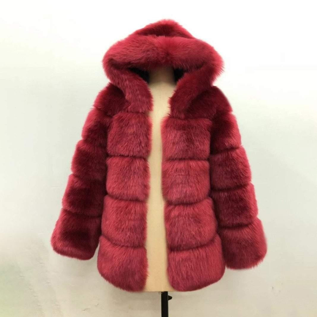 Hooded Winter Faux Fur Coat - Plus Size Faux Fur Coat