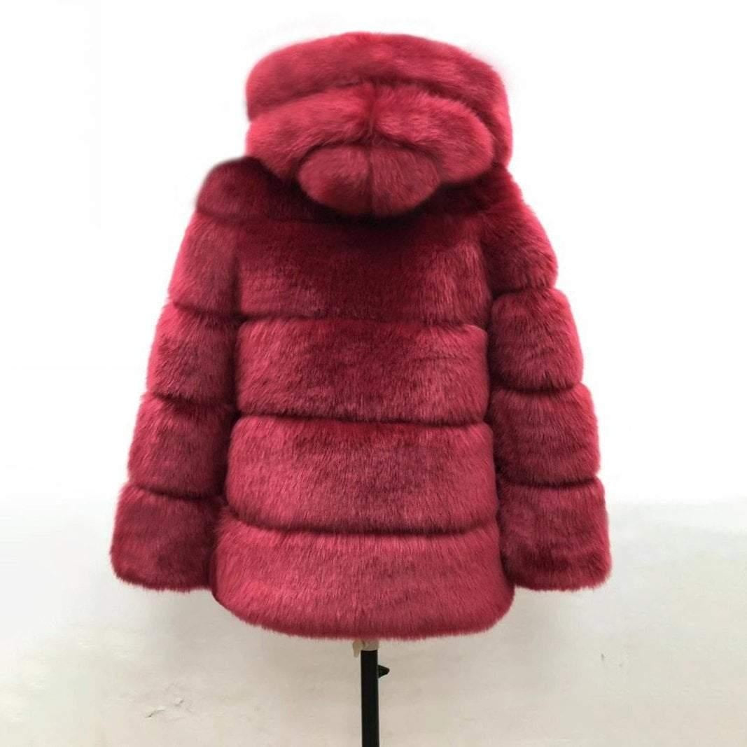 Hooded Winter Faux Fur Coat - Plus Size Faux Fur Coat