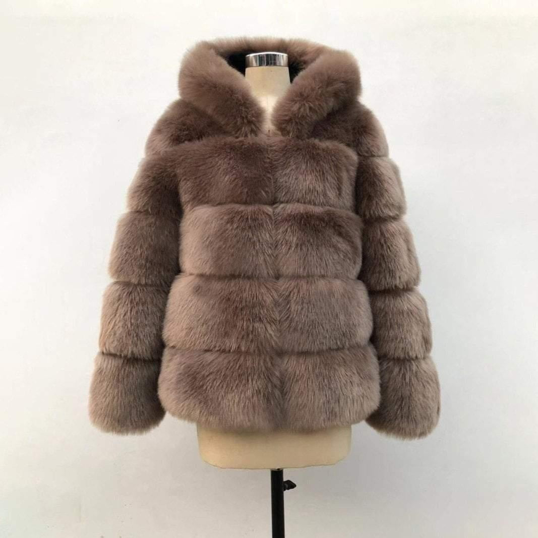 Hooded Winter Faux Fur Coat - Plus Size Faux Fur Coat