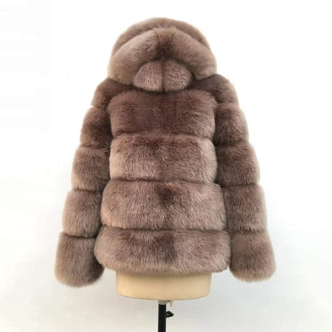 Hooded Winter Faux Fur Coat - Plus Size Faux Fur Coat