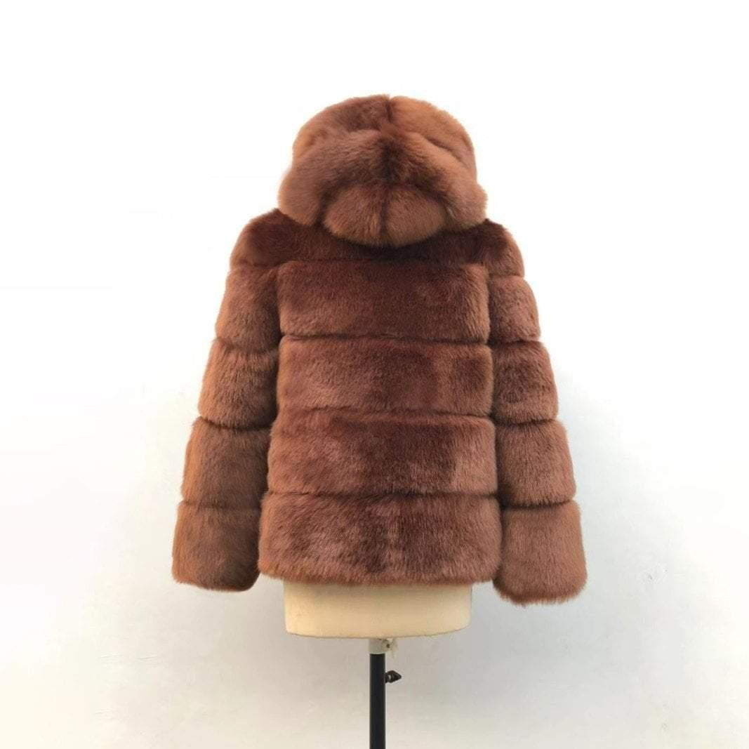 Hooded Winter Faux Fur Coat - Plus Size Faux Fur Coat