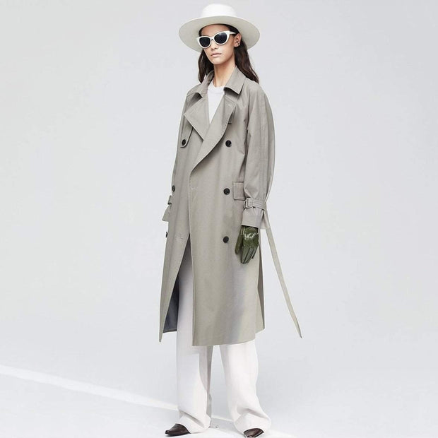 Double Breasted High Neck Trench Coat With Belt