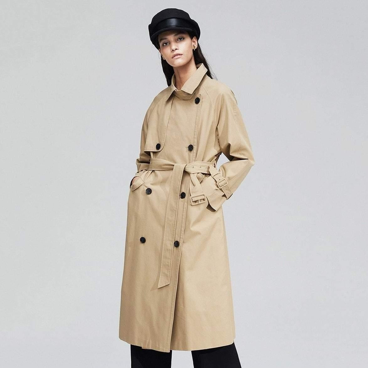 Double Breasted High Neck Trench Coat With Belt