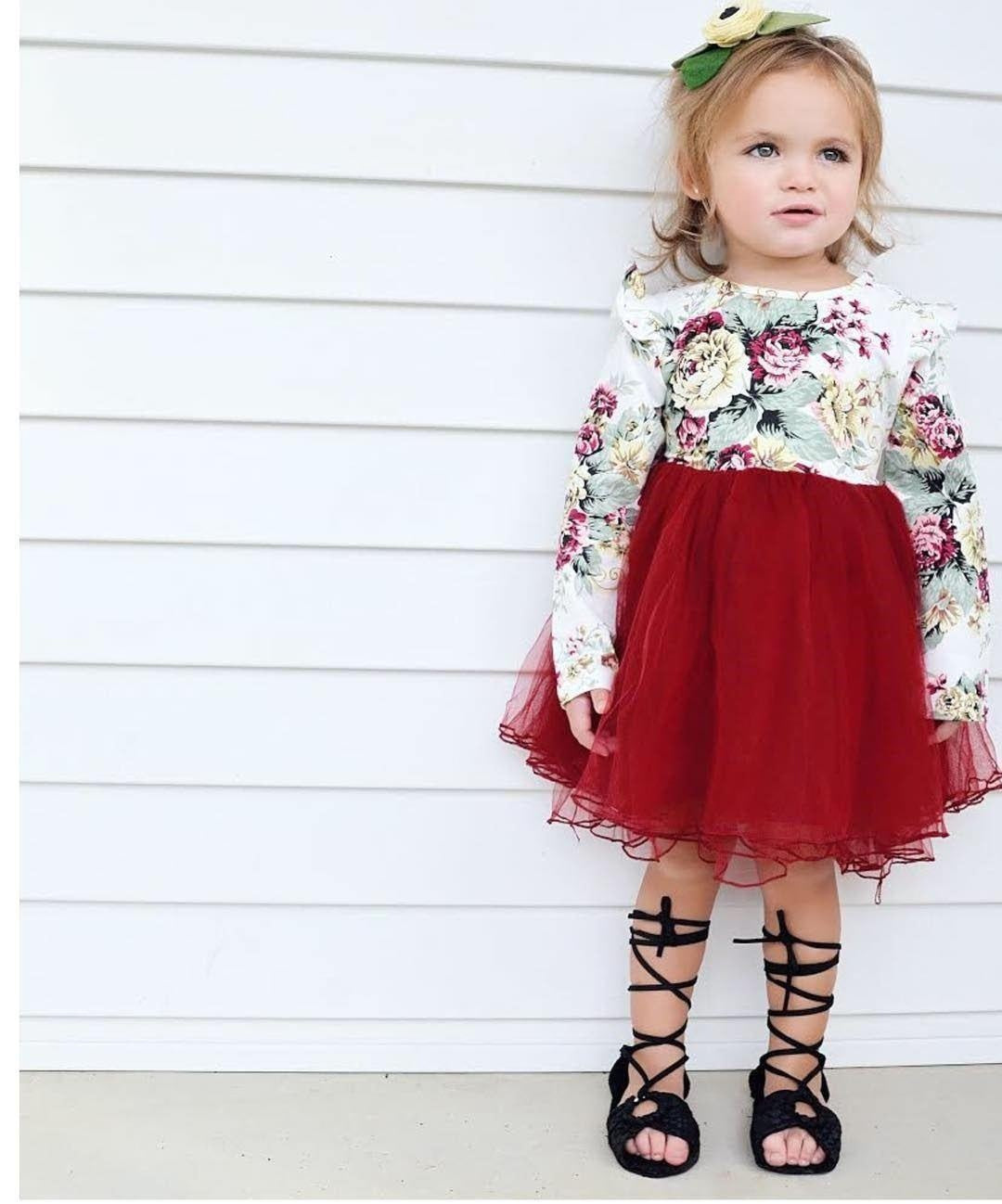 Girls Long Sleeve Flower Tulle Bow Christmas Dresses - MomyMall