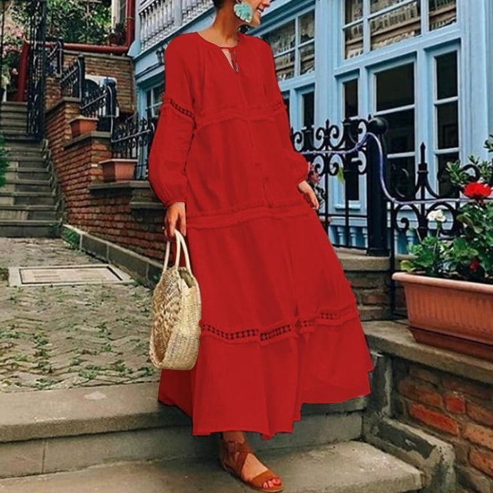 Oversized Maxi Dress - Long Sleeve Smock Tiered Dress - MomyMall RED / 5XL
