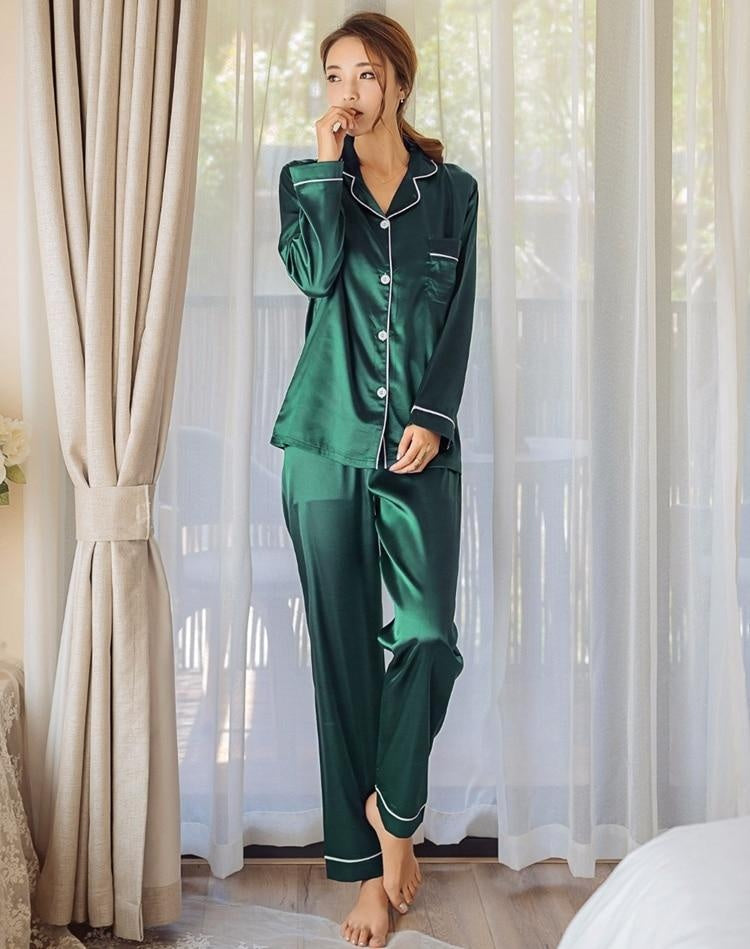 Plus Size Satin Long Sleeve Pyjama Set