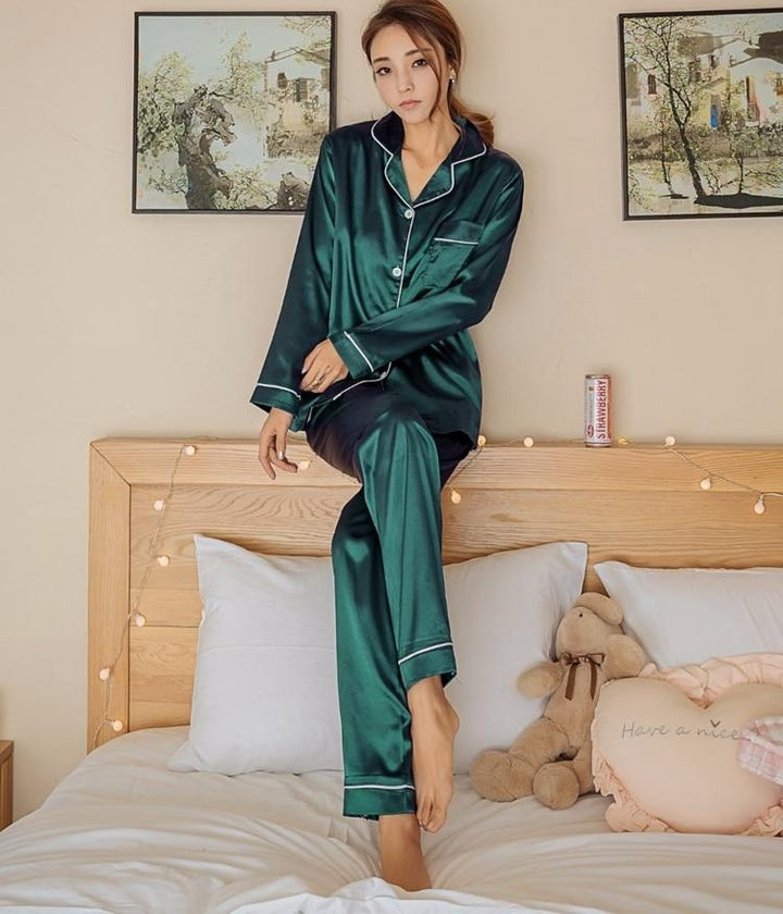 Plus Size Satin Long Sleeve Pyjama Set