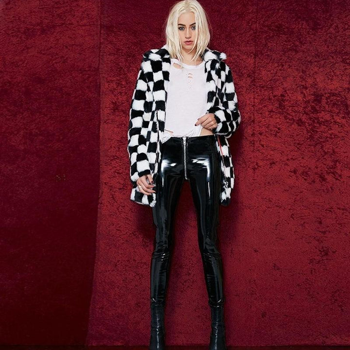 Wet Look PU Leather Leggings with Back Zip - Push Up Faux Leather Leggings