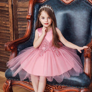 Girl Irregular Mesh Dress Big Bow Princess Dress - MomyMall Pink / 12M