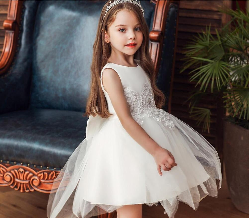 Girl Irregular Mesh Dress Big Bow Princess Dress - MomyMall