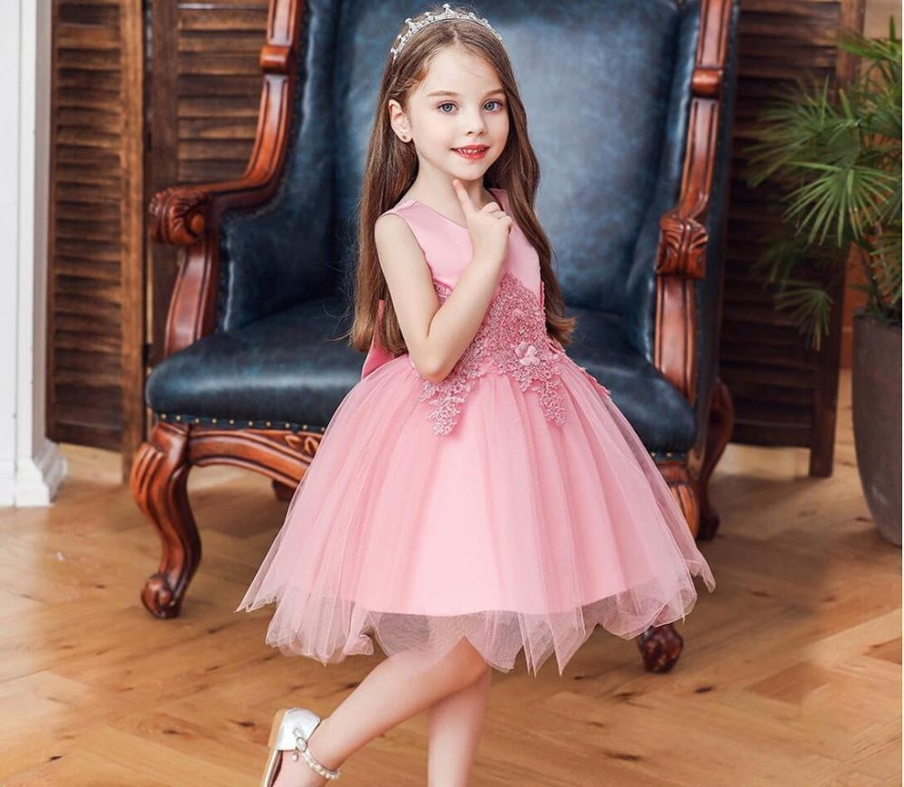 Girl Irregular Mesh Dress Big Bow Princess Dress - MomyMall