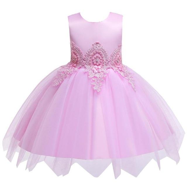 Girl Irregular Mesh Dress Big Bow Princess Dress - MomyMall Light Pink / 12M