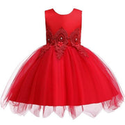 Girl Irregular Mesh Dress Big Bow Princess Dress - MomyMall red / 12M