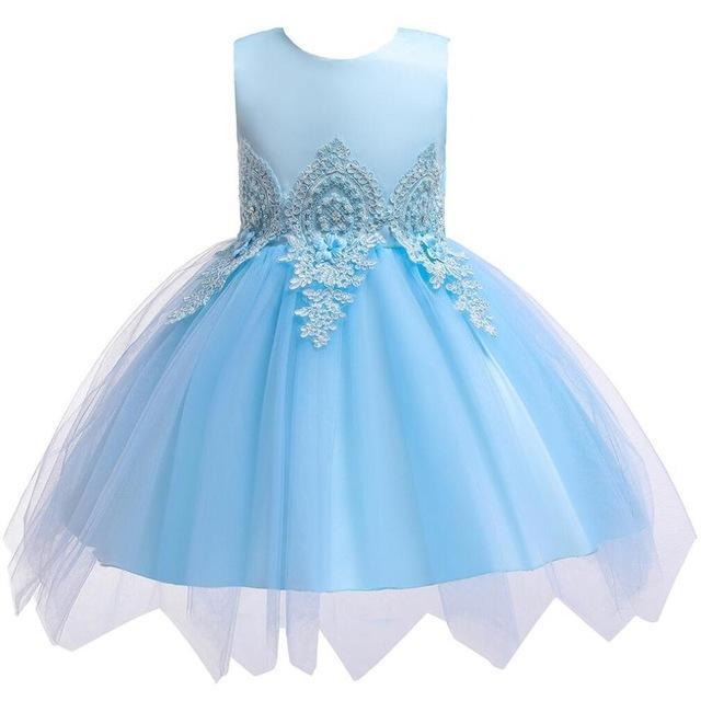 Girl Irregular Mesh Dress Big Bow Princess Dress - MomyMall blue / 12M