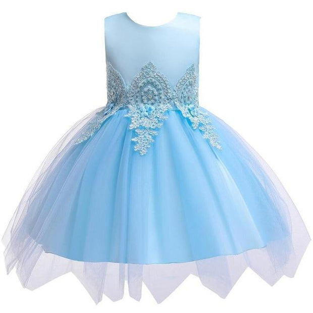Girl Irregular Mesh Dress Big Bow Princess Dress - MomyMall blue / 12M